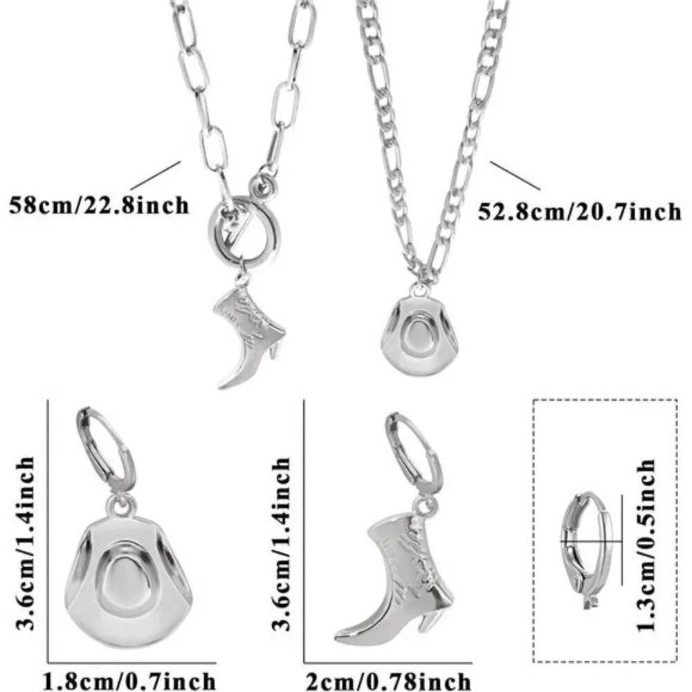 Cowgirl Chic Western Necklace Earrings Jewelry Set For Women Chunky silver